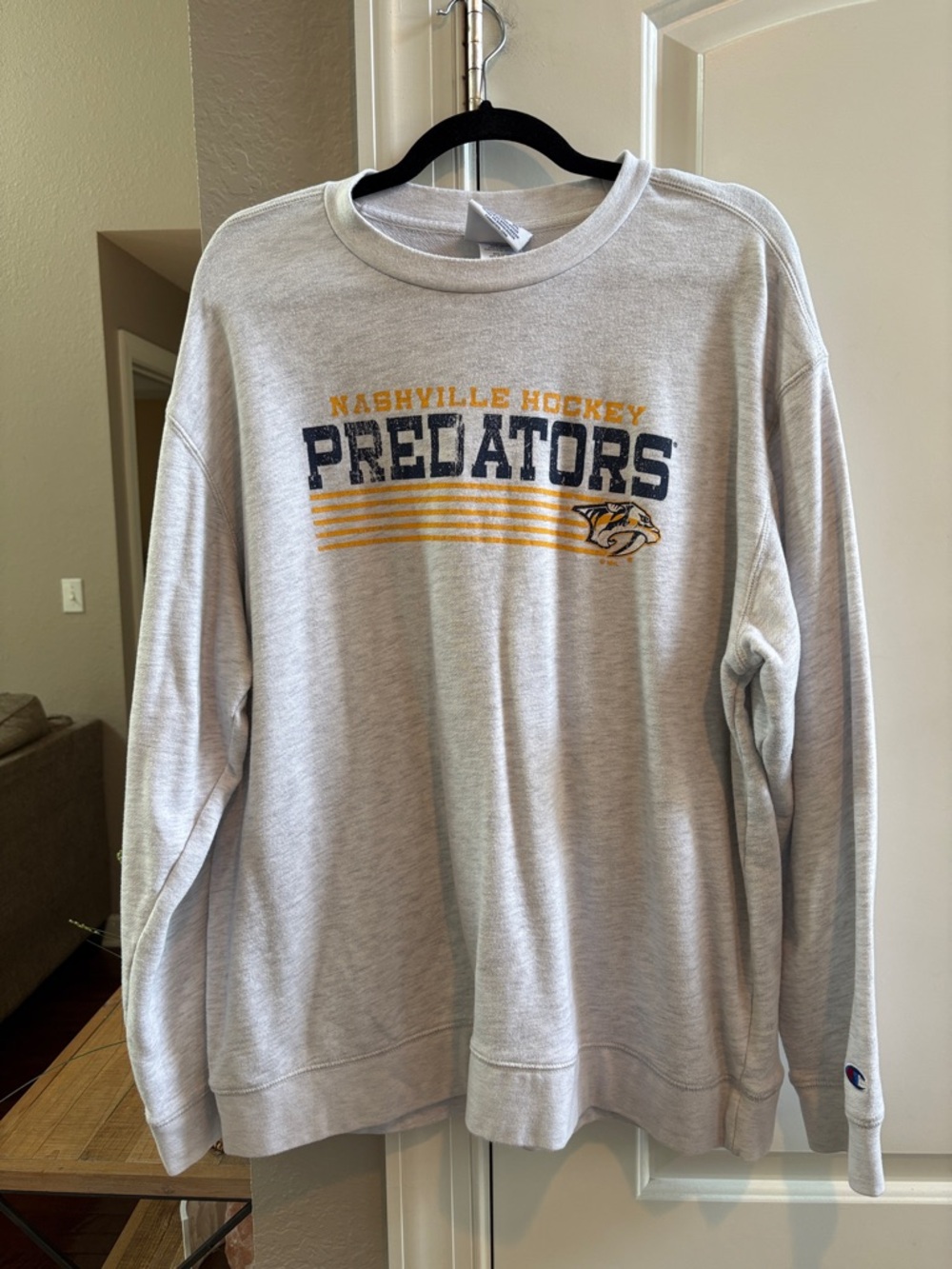 Champion Grey Nashville Predators Crewneck with Navy and Gold Logo